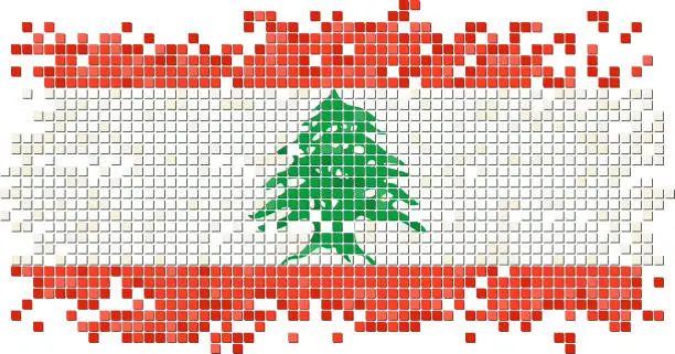 Vector illustration of Lebanese grunge tile flag. Vector illustration