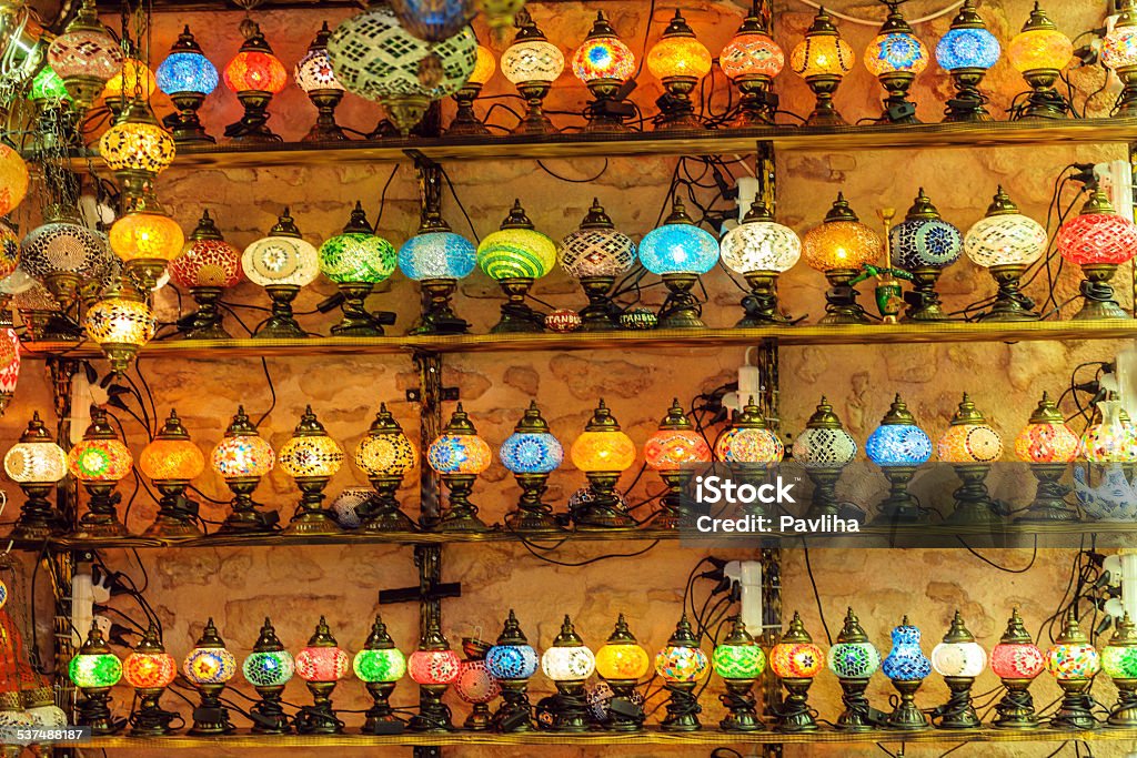 Colorful oriental lamps at market  Grand Bazaar in Istanbul, Turkey Turkish lanterns on the Grand Bazaar in Istanbul, Turkey shallow depth of field Nikon D3x 2015 Stock Photo