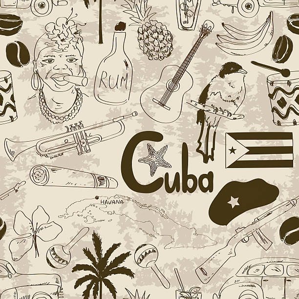 レトロなシームレスパターンのスケッチキューバ - cuban ethnicity illustrations点のイラスト素材／クリップアート素材／マンガ素材／アイコン素材