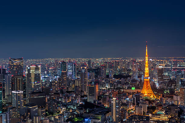 tokyo tower - tokyo prefecture tokyo tower night skyline photos et images de collection