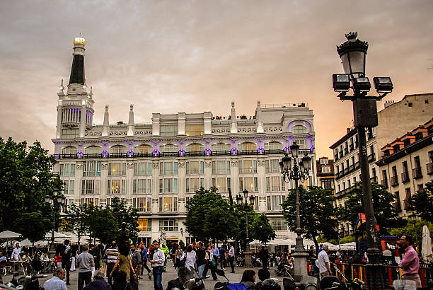 Madrid, Spain - May 12, 2011: Plaza de Santa Ana (English: Square of Saint Anne) is a plaza located in central Madrid, Spain, nearby Puerta del Sol and Calle de Huertas, in the Barrio de las Letras.