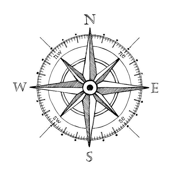 wiatr róży kompasu ręcznie rysowane wektor element projektu - neutralne tło ilustracje stock illustrations