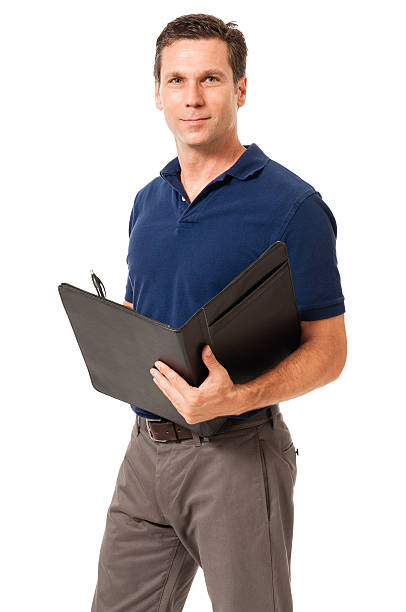 istock Causal Businessman Holding Portfolio Folder Isolated on White Background 537491525