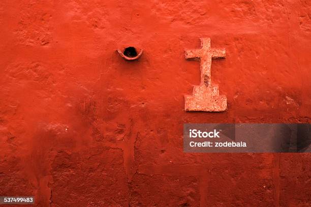 Cross On A Red Wall Stock Photo - Download Image Now - 2015, Backgrounds, Brick