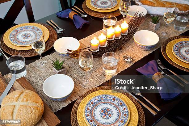 Table Set For A Party Stock Photo - Download Image Now - 2015, Arrangement, Arranging