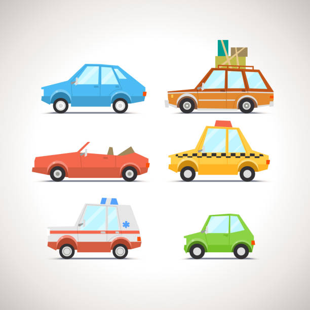 stockillustraties, clipart, cartoons en iconen met car flat icon set 1 - speelgoedauto