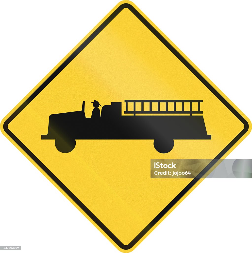 Fire Truck US road warning sign: Fire station 2015 Stock Photo