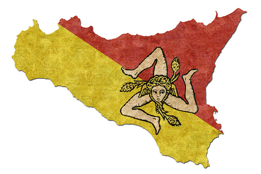 Map of Sicily with flag