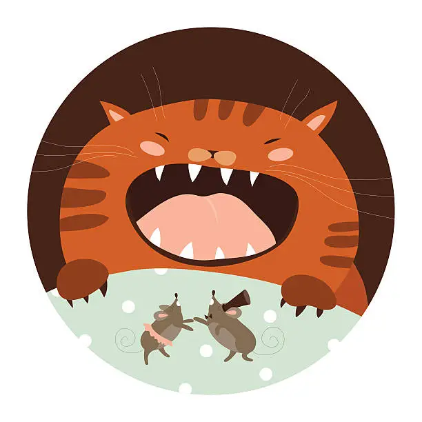 Vector illustration of Funny cat looking at mouse