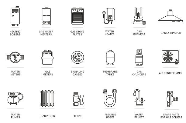 벡터 선형 아이콘 가스 장비 - vacuum tube stock illustrations