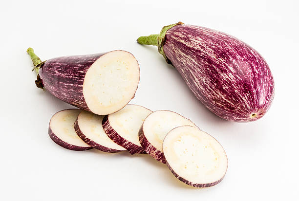 istock Listada de Gandia organic eggplants, with striped skin. 537510556