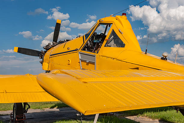 Yellow agricultural aircraft ready to fly
