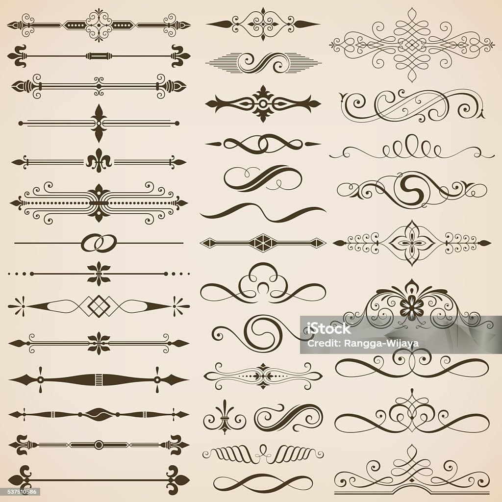 Page Divider And Design Elements Set of page divider and design elements vector illustration. Saved in EPS 8 file. All elements are separated. Well constructed for easy editing. Hi-res jpeg file included (5000 x 5000). Design Element stock vector