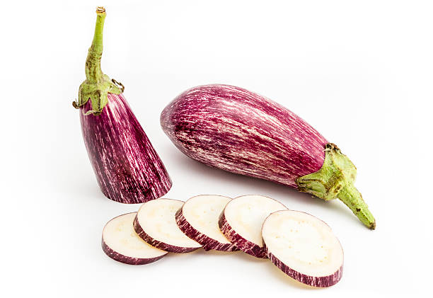 istock Listada de Gandia organic eggplants, with striped skin. 537510606