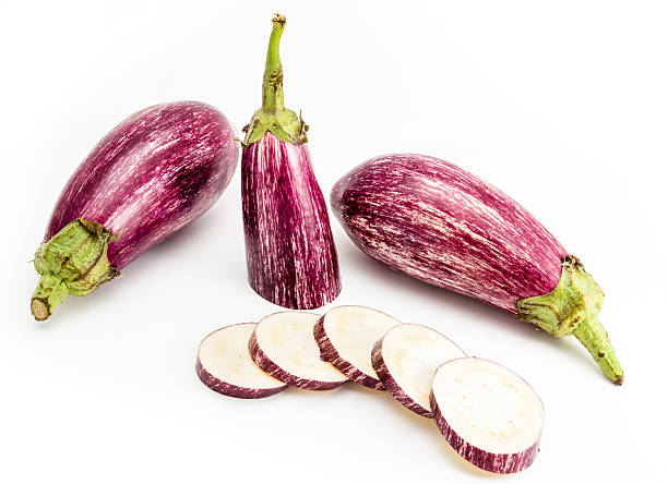 istock Listada de Gandia organic eggplants, with striped skin. 537510648