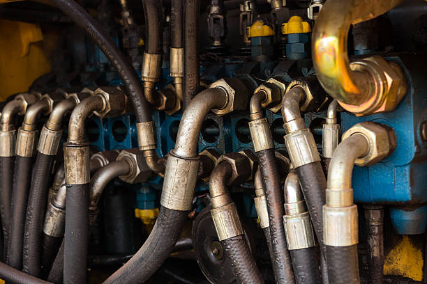 istock Industrial pipe system of hydraulic valves 537510976