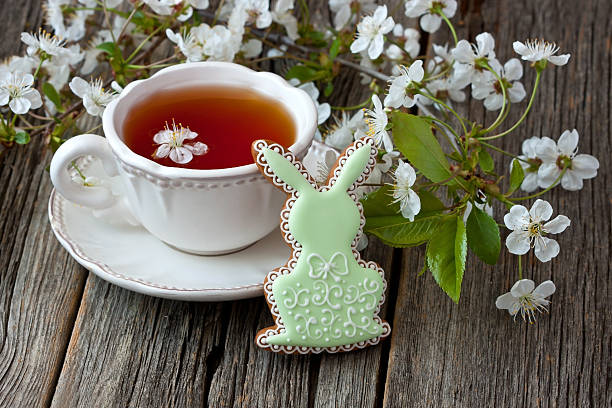 Composition with tea cup and sweet cookies