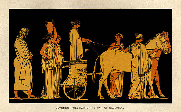 Ulysses following the car of Nausicaa Ulysses following the car of Nausicaa. From “Stories From Homer” by the Rev. Alfred J. Church, M.A.; illustrations from designs by John Flaxman. Published by Seeley, Jackson & Halliday, London, 1878. ulysses stock illustrations