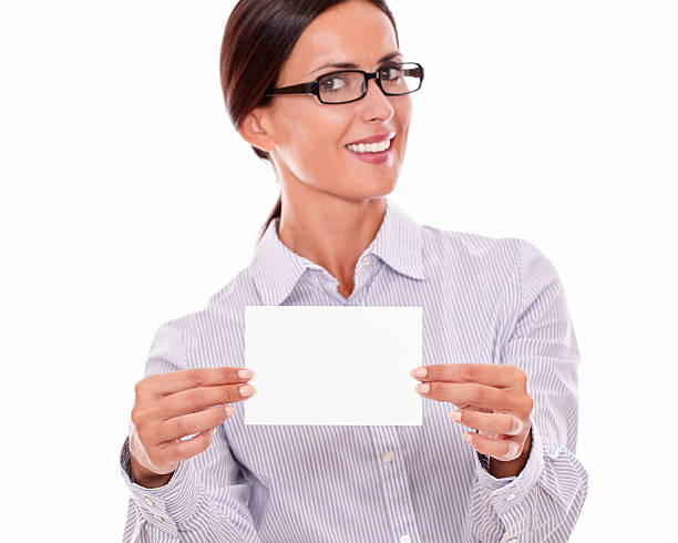 istock Excited brunette businesswoman with copy space 537515994