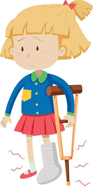 Vector illustration of Little girl with broken leg