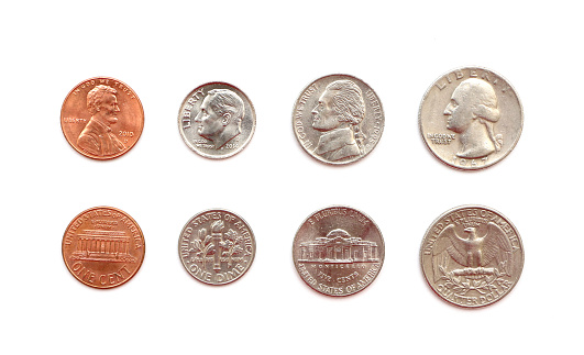American coins isolated on a white background