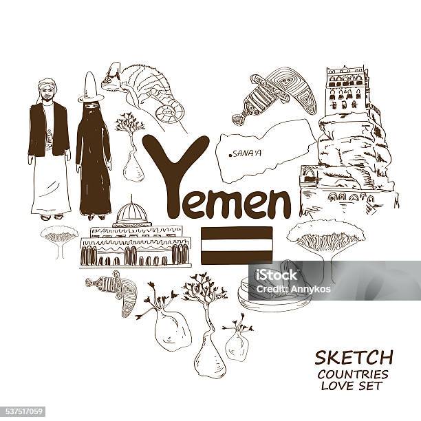 Yemen Symbols In Heart Shape Concept Stock Illustration - Download Image Now - Bread, Yemen, 2015