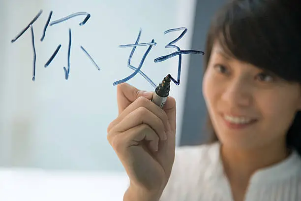 Photo of Woman writing hello in chinese