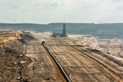 Large machinery at work in a lignite (browncoal) mine