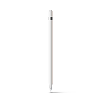 White tablet stylus isolated on white background. Digital input device. Graphic pencil for touch screen. Drawing pen tool for digitizer. Sketching stick style design. Computer electronic artist handle