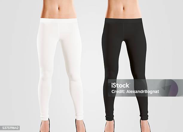 Woman Wear Blank Leggings Mockup Black White Isolated On Grey Stock Photo - Download Image Now