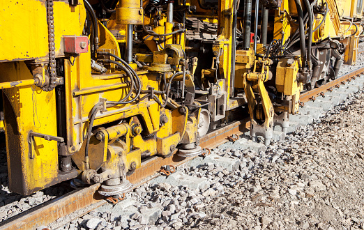 Closeup of a Rail construction equipment