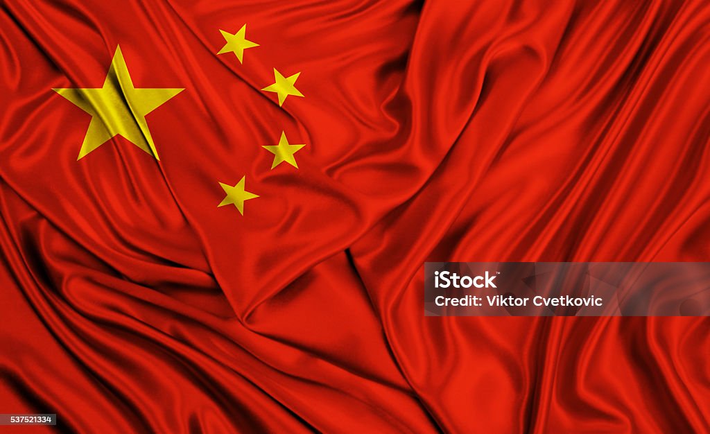 China flag - silk texture China - East Asia Stock Photo