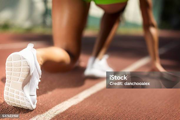 Racer At Starting Point Close Up Shot Stock Photo - Download Image Now - Beginnings, Running, Sports Race
