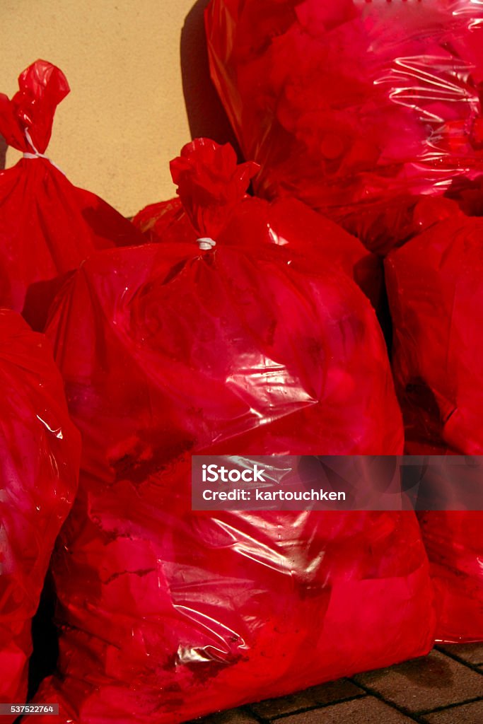 Red Garbage Bag Stock Photo - Download Image Now - Bag, Blue