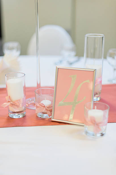 istock Cute pink postcard with candles and ribbons. Wedding concept 537523530