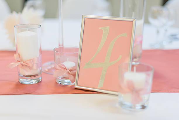 istock Cute pink postcard with candles and ribbons. Wedding concept 537523582