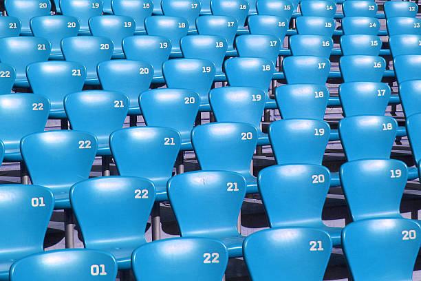 istock Blue Tribune Seats in a stadium - side view 537524182
