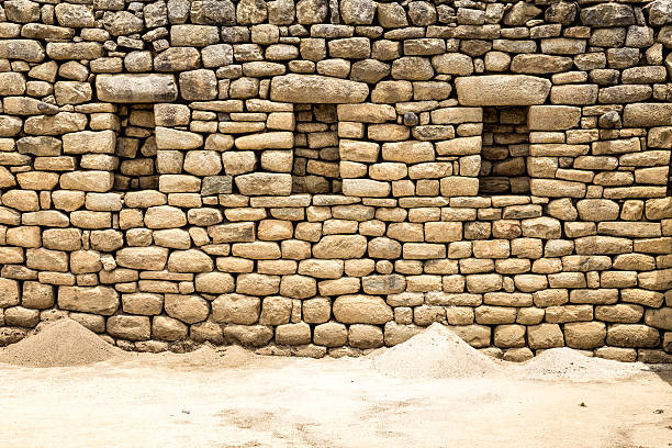 Machu Picchu rock wall, Cusco, Peru, South America. A UNESCO World Heritage Site