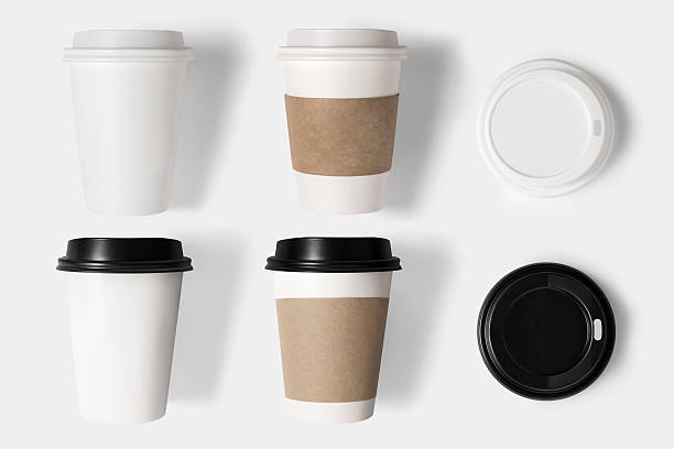 concetto di modello tazza di caffè set e il coperchio set - disposable cup plastic recycling cup foto e immagini stock