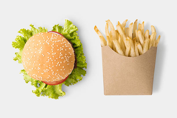 concetto di modello hamburger e patatine fritte. - hamburger burger cheeseburger food foto e immagini stock