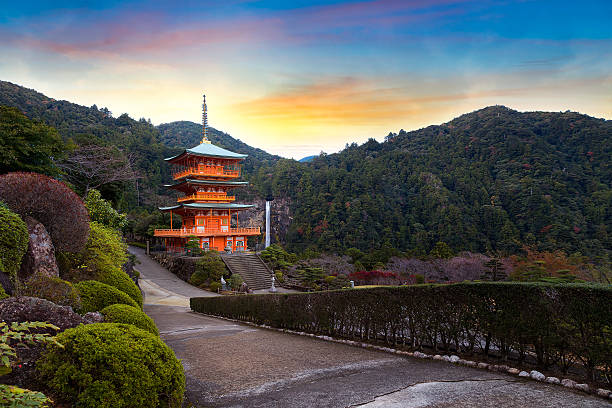 pagoda di seiganto-ji tempio di wakayama, giappone - shinto japan temple nature foto e immagini stock