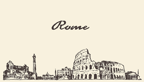 Rome skyline vintage engraved illustration hand drawn sketch