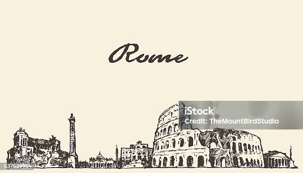 Rome Skyline Vintage Illustration Drawn Sketch Stock Illustration - Download Image Now - Italy, Rome - Italy, Italian Culture