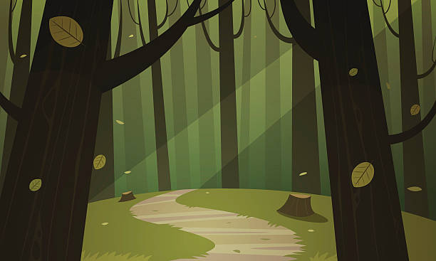 Forest Trail Cartoon illustration of the forest with trail. woodland stock illustrations