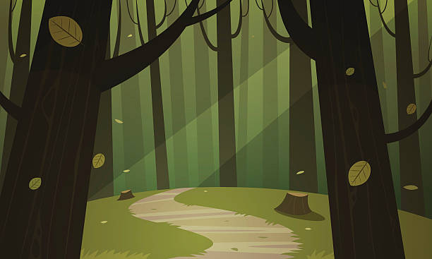 Forest Trail Cartoon illustration of the forest with trail. dirt roads cartoons stock illustrations