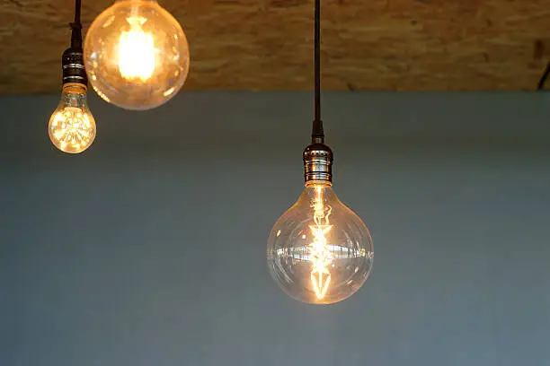 decorative antique tungsten light bulbs hanging on ceiling