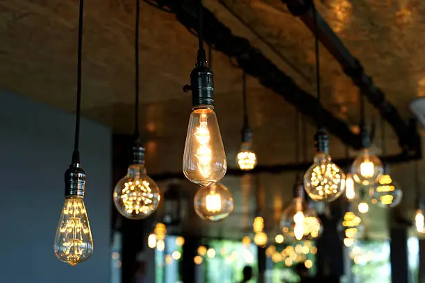 decorative antique tungsten light bulbs hanging on ceiling