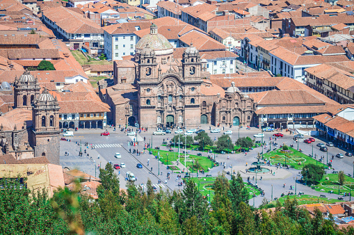 Plaza de Armas, the town center of the city of Cuzco, Peru.