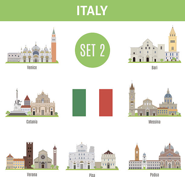 illustrazioni stock, clip art, cartoni animati e icone di tendenza di luoghi famosi italia città. impostare di 2 - padova italy