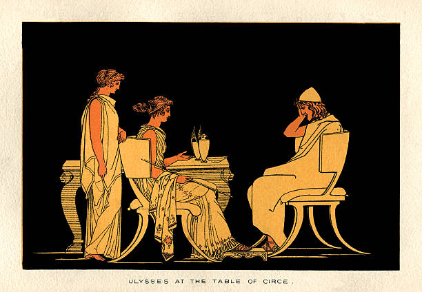 ilustrações, clipart, desenhos animados e ícones de ulysses na mesa de circe - greek art